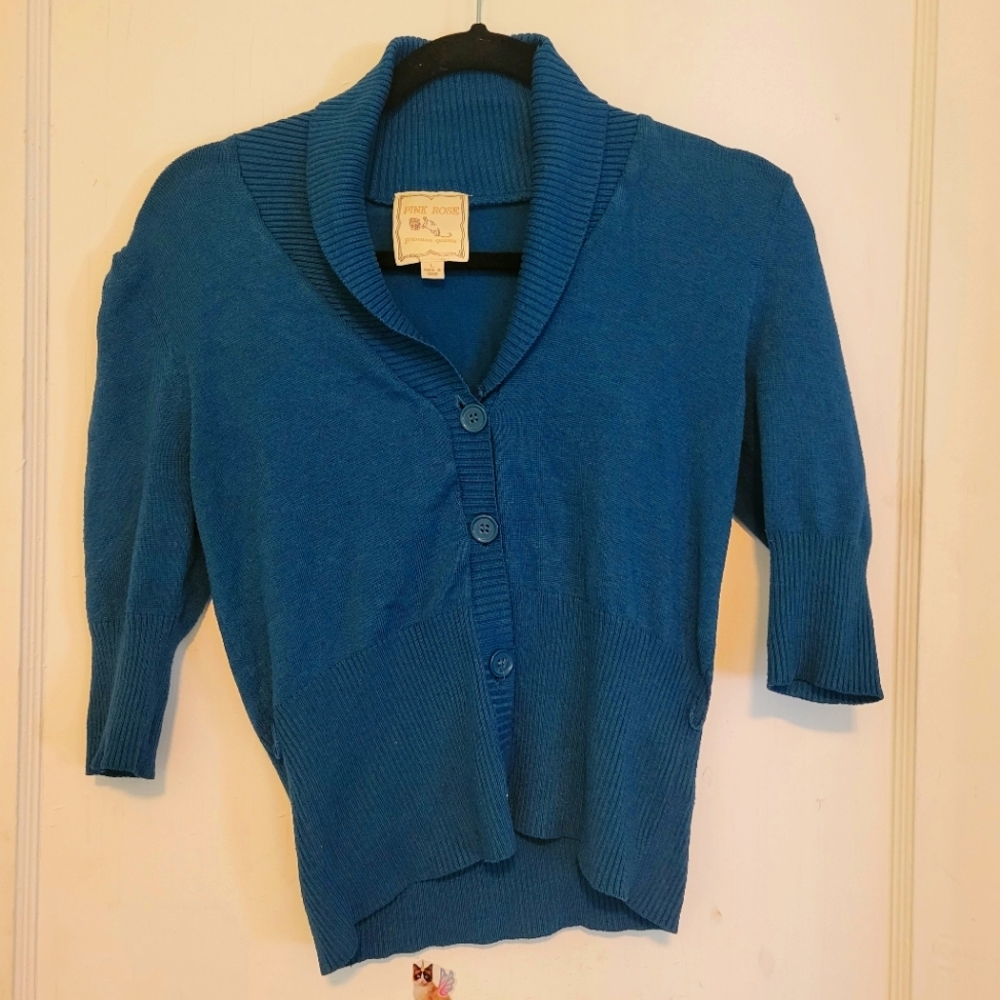 PINK ROSE Teal Cardigan with Buttons